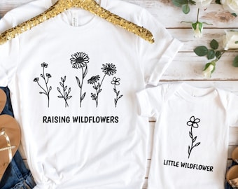 Wildblumen Mama und Baby Shirt, Mama Mini Outfit, Blumen Shirt, Muttertag Geschenk, personalisiert Geschenk, personalisiert Mama Geschenk