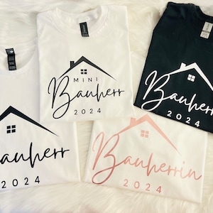 Bauherr Bauherrin Mini Sweatshirt | Familien T-Shirt| personalisiert mit Namen| Geschenke für Richtfest, Hauskauf, Hausbau
