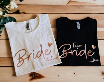 Shirt vrijgezellenfeest, JGA-T-shirts Bruid en teambruid met gewenste naam voor vrijgezellenfeest, shirts vrijgezellenfeest