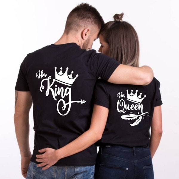 Partnerlook T-Shirts, SET KING QUEEN Krone Paar, Couple Geschenk Herren Damen, passende Shirt für Paare, couple Shirts