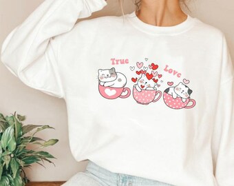 Valentine's Day Cat Shirt, Cat Lover Valentine Gift, Sweet Heart Shirt, Cat Shirt, Gift for Couples, Valentine's Day Sweater