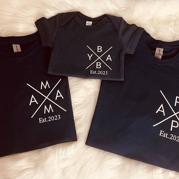 Personalisierte Familien T-Shirts mit Namen, einzigartige Designs für Mama Papa Kinder, Vater Mutter Geschenk , Familienoutfit Shirt