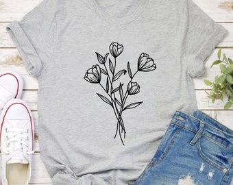 Blume T-shirt, Damen Shirts, Blume T-Shirt, Tops und T-Shirts, Blumen-Shirt, Sommerhemd, Frauen T-Shirt