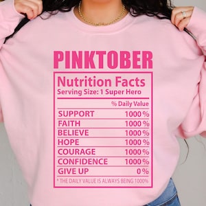 Pinktober Nutrition Facts Sweatshirt, Breast Cancer Awareness Month, Cancer Warrior Sweater, Cancer Survivor Shirt, Cancer Survivor Gift