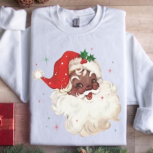 African American Santa Claus Sweatshirt, Black Santa Claus, Retro Santa Christmas Sweatshirt, Gift for Black Woman, Melanin Christmas Shirt