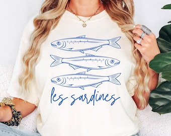 Chemise sardines, chemise poisson en conserve, t-shirt sardines, sardine vintage, esthétique côtière, T-shirt sardines, t-shirt graphique rétro, t-shirt poisson en conserve