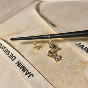 Gold Teddy Bear Earrings with 14K gold plated, Mix and Match Earrings, Heart Shaped Earrings, Gift for Valentine&#39;s day