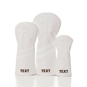 Personalisierte Classic Golf Headcover Weiß Set Fahrer | Fairway/Hybrid | Golf Geschenke für Männer | Weihnachtsgeschenke | Trauzeugen Geschenke