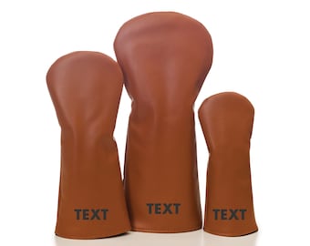 Personalized Basic Brown Leather Golf Headcover Set: Driver, Fairway, Hybrid