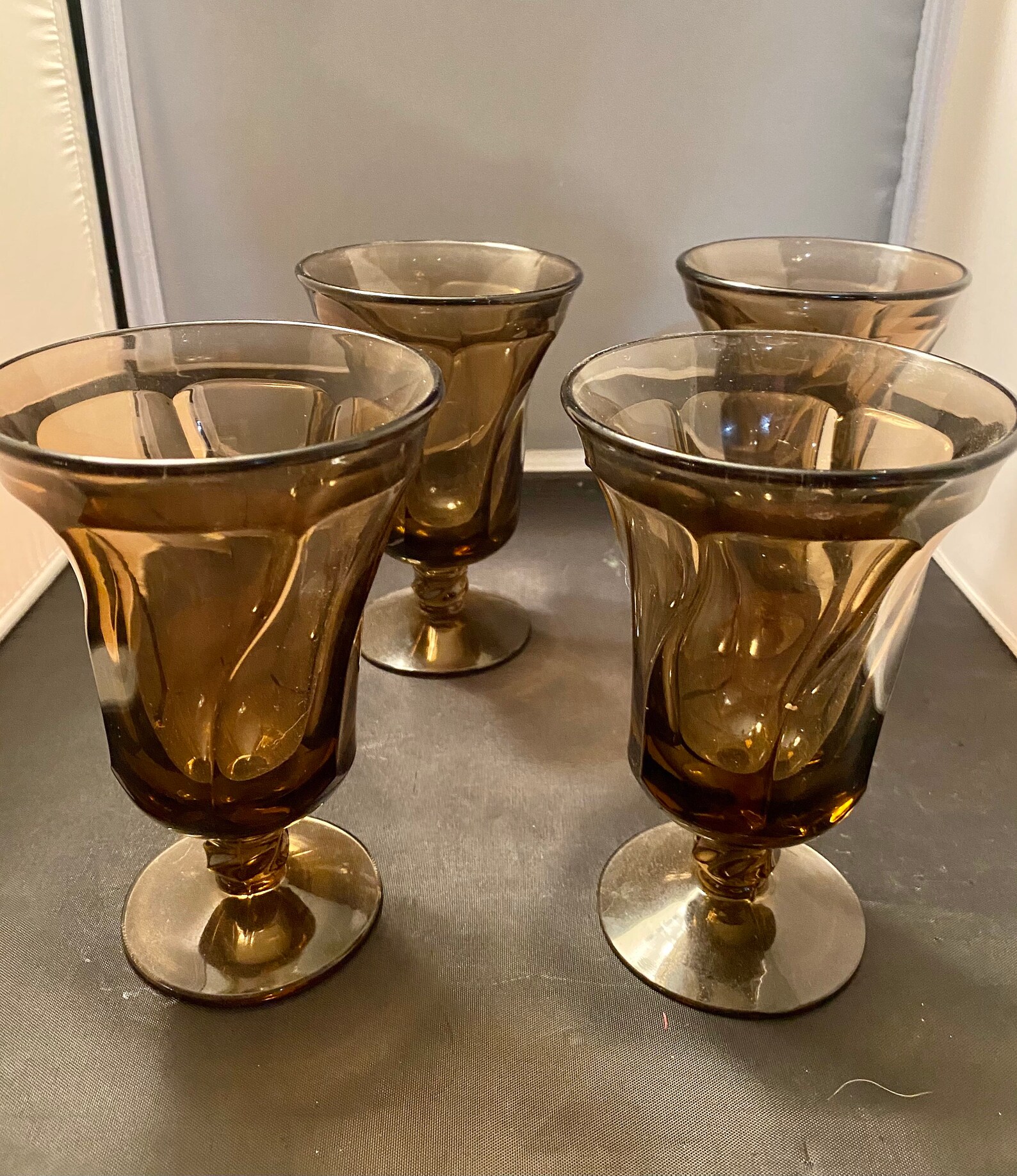Set of 4 Fostoria Glass 1970's Mid Century JAMESTOWN Smoke Etsy México
