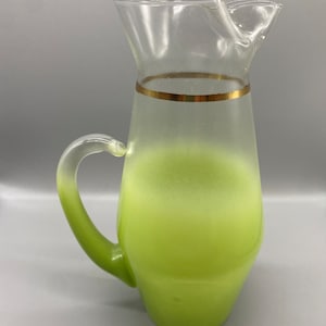 vintage Mid Century BLENDO Verre Dépoli Vert Pichet Excellent État!