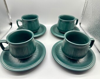 Red Wing Pottery Ceramastone CHARSTONE BLEU Set of 4 Cups and Saucers Mid Century