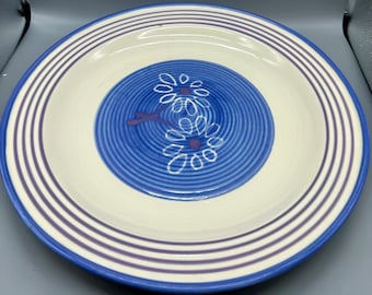 Pfaltzgraff Stoneware Mexico BAJA Purple Blue Stripe Chop Plate 13”
