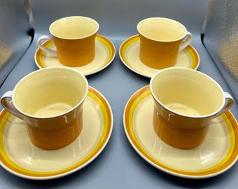 Mikasa PLAYMATES KUMQUAT Yellow Orange Set of 4 Cups and Saucers C4262 C4200