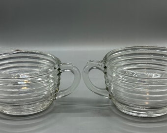 Vintage Anchor Hocking MANHATTAN Ribbed CLEAR Glass Creamer and Sugar