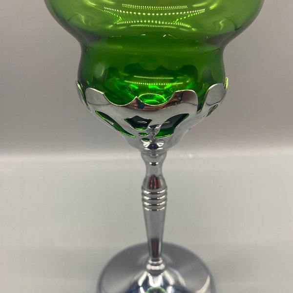 Art Deco CAMBRIDGE Glass Farberware Chrome Green Cordial Stem