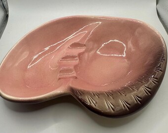 Mid Century Pink Brown Ceramic Ashtray