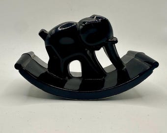 Houze Glass Black Amethyst Rocking ELEPHANT Ink Blotter Deco 1930's w/ Original paper