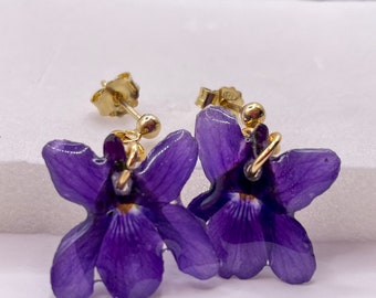 violet flower gold-plated 925 silver earrings