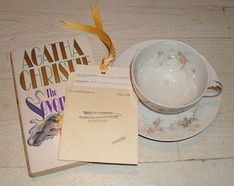 Blind Date with a Book, Mystery Agatha Christie Mystery Book with vintage tea cup and book mark
