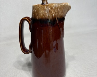 Hull Brown Drip Glaze Ceramic Pottery Pitcher w/ Lid, 5 Cup Mid-Century Vintage coffee tea pitcher