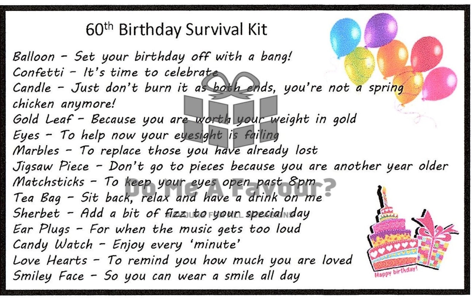 Sixtieth Birthday Survival Kit 60th Birthday Survival Kit  Etsy