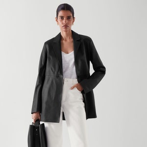 Ladies Classic Leather Blazer Coats , Leather Blazer Street Style, Women Black Leather Coat,