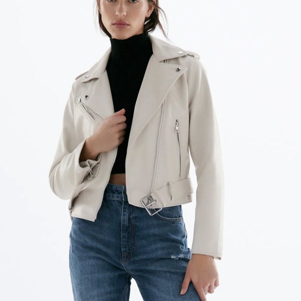 White Leather Jacket - Etsy