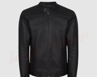 Men's Black Lambskin Leather Jacket: Handmade Formal Style