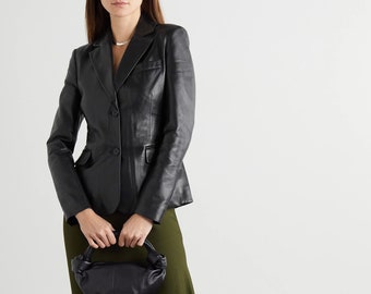 Ladies Lambskin Leather Blazer: Handmade Street Style Coat
