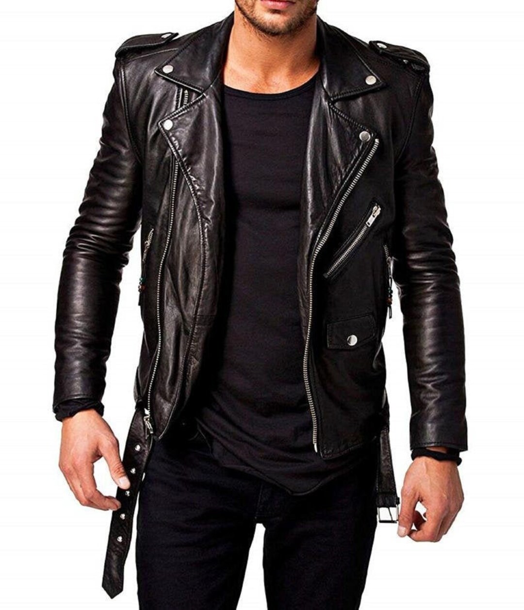 Blouson en cuir noir pour hommes de style motard Blousons en cuir souple originaux pour hommes Etsy Canada