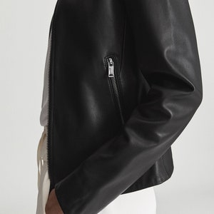 Women's black Leather Jacket with gunmetal zipper , women's Black leather jacket With 100% lambskin image 3