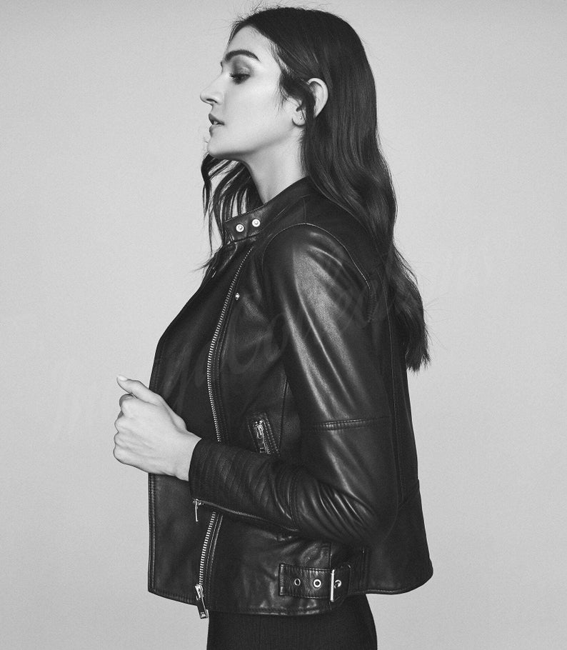 Women's Leather Jacket, women's Black leather jacket made of 100% Original lambskin leather image 4