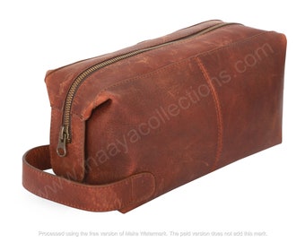 Personalized Leather Men Toiletry Dopp Bag, Anniversary Gift for Boyfriend, Dad, Father, Husband, Him, Groomsmen, Custom Travel Bag Kit