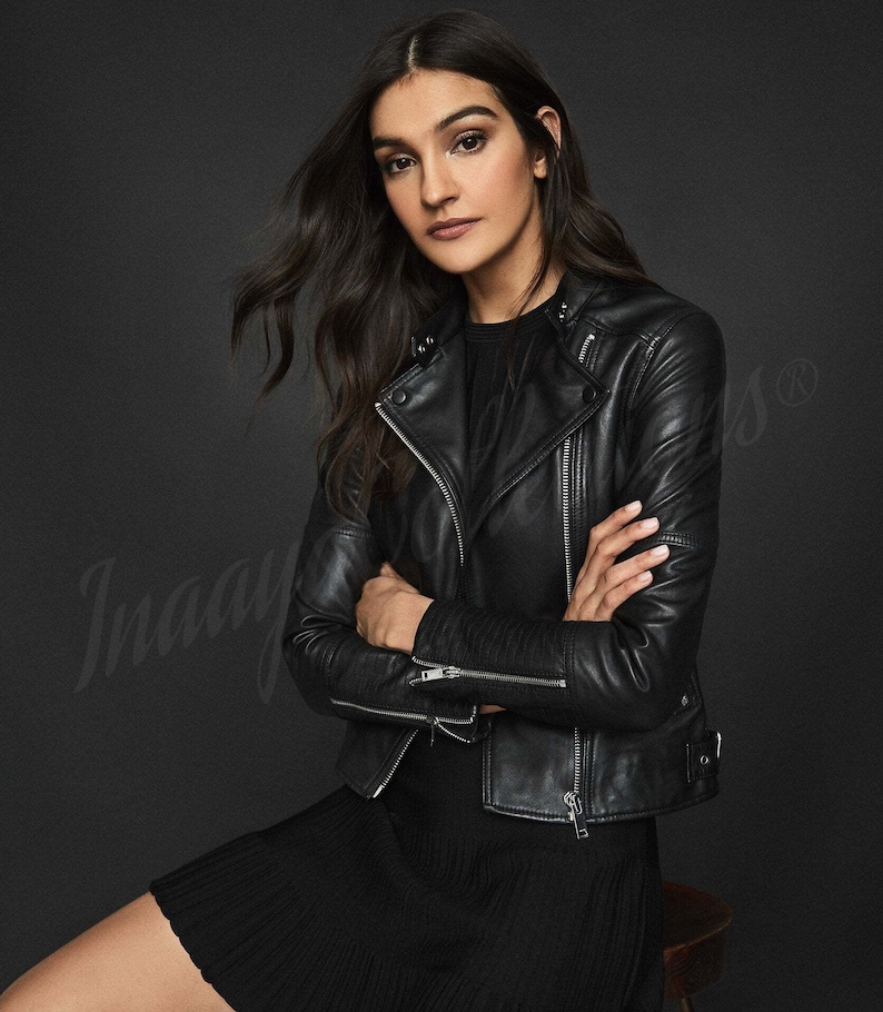 Women's Leather Jacket, women's Black leather jacket made of 100% Original lambskin leather image 1