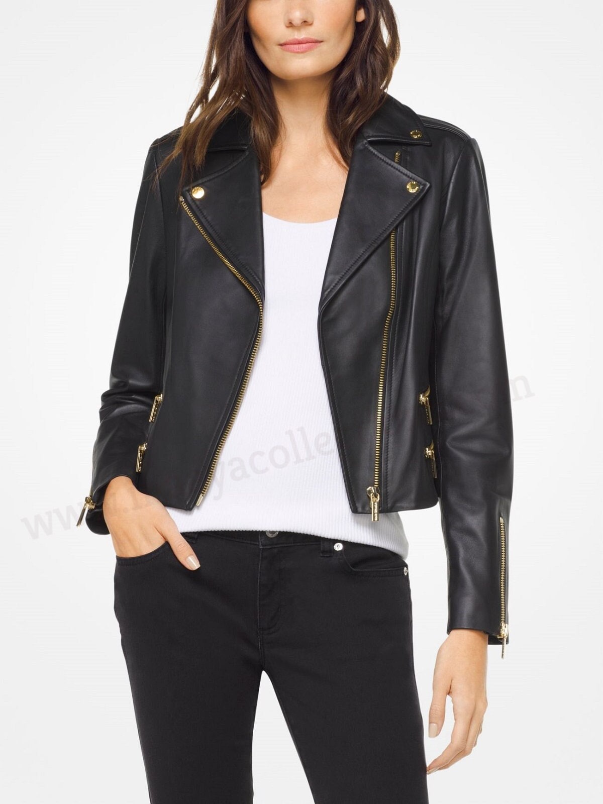 Women Black Handmade Padded Real Leather Jacket with Gold Zippers - Leather  Skin Shop