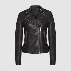 Women's Leather Jacket, women's Black leather jacket made of 100% Original lambskin leather image 2