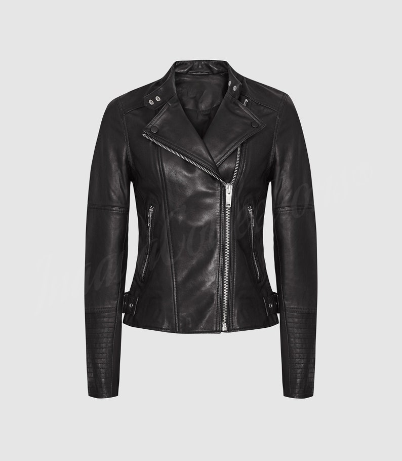 Women's Leather Jacket, women's Black leather jacket made of 100% Original lambskin leather image 2