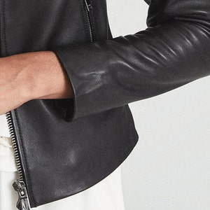 Women's black Leather Jacket with gunmetal zipper , women's Black leather jacket With 100% lambskin image 5
