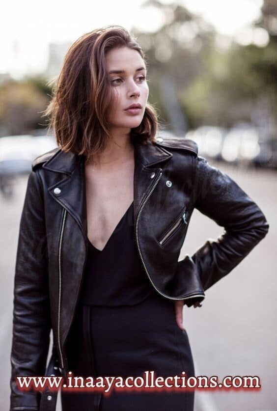 Chaqueta De Piel Auténtica Para Mujer, Con Cierre De Cremallera, Estilo