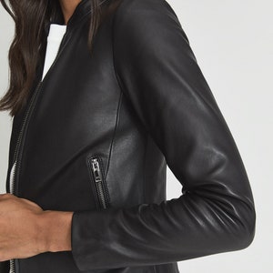Women's Black Leather Jacket With Gunmetal Zipper - Etsy