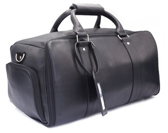 Convertible Leather Duffel Weekend Travel Bag with Shoe Pouch, Personalized Leather Duffle Flight Bag Groomsmen Gift Bag