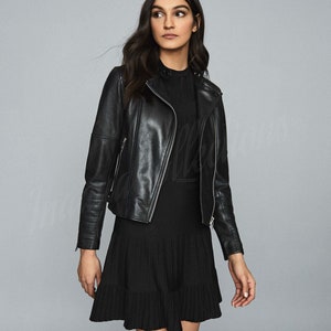 Women's Leather Jacket, women's Black leather jacket made of 100% Original lambskin leather image 5