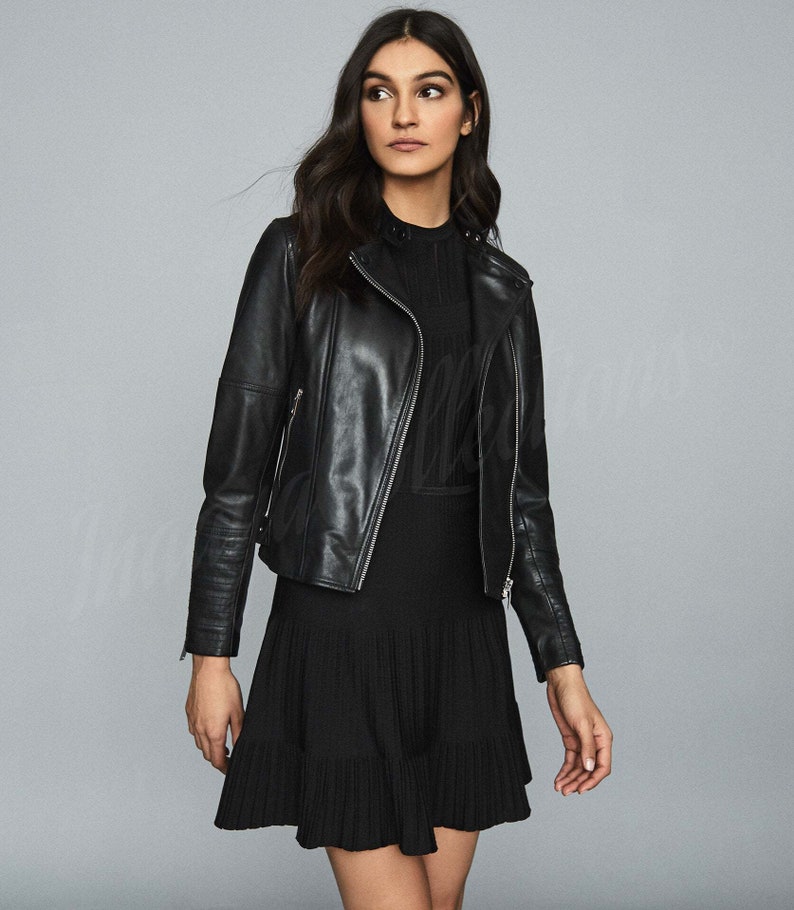 Women's Leather Jacket, women's Black leather jacket made of 100% Original lambskin leather image 5