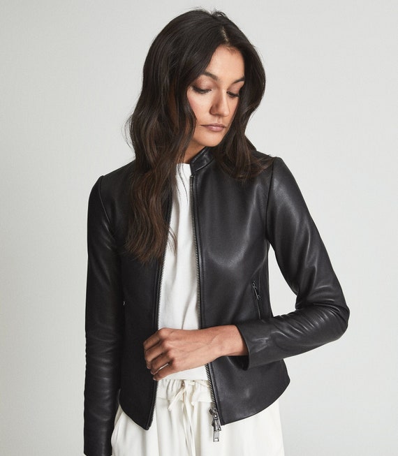 Buy Women's Black Leather Jacket With Gunmetal Zipper , Women's Black  Leather Jacket With 100% Lambskin Online in India 