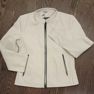 Women's black Leather Jacket with gunmetal zipper , women's Black leather jacket With 100% lambskin Offwhite BK Hardware