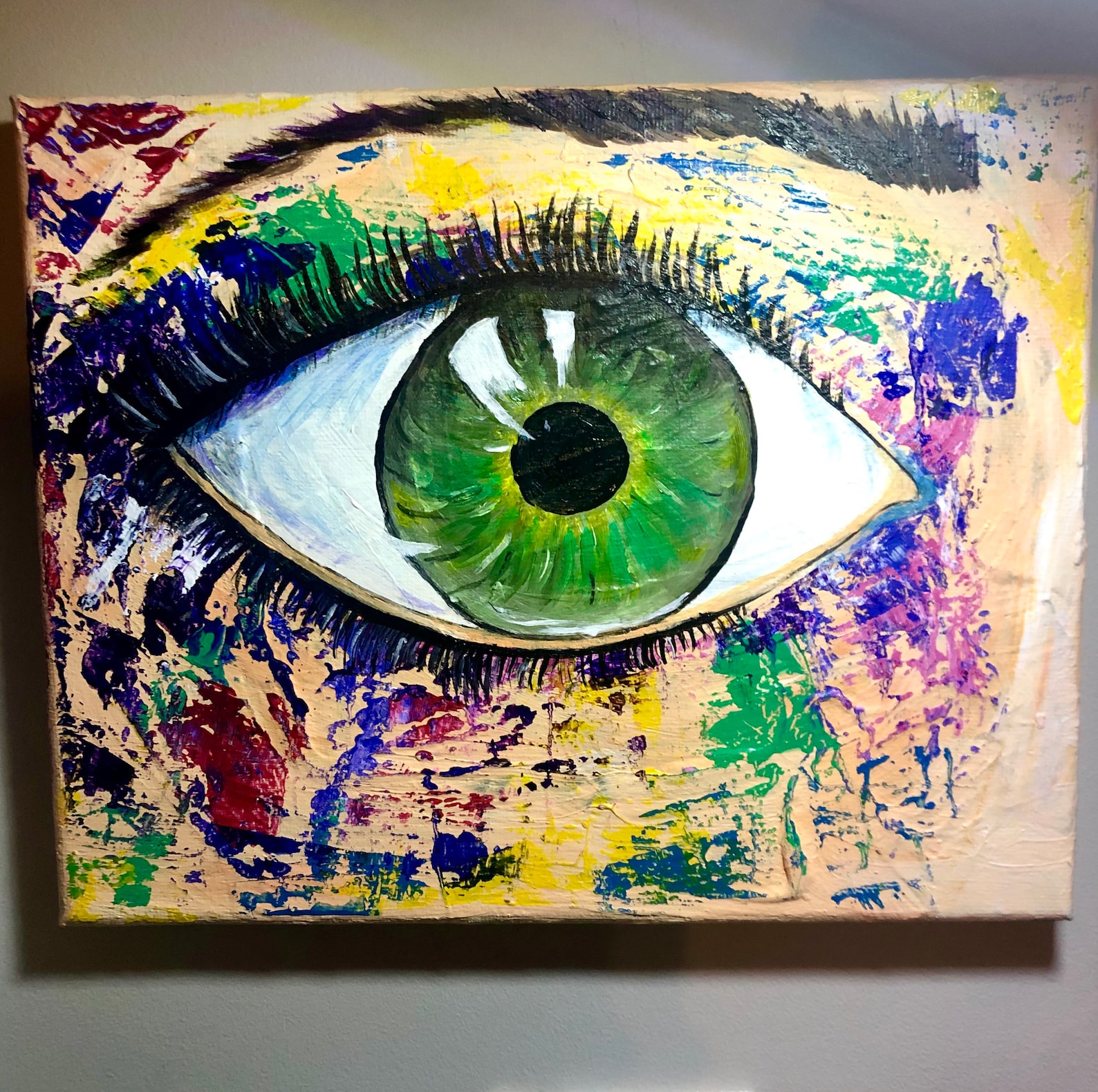 Original abstract realism painting of colorful eye. Acrylic Etsy