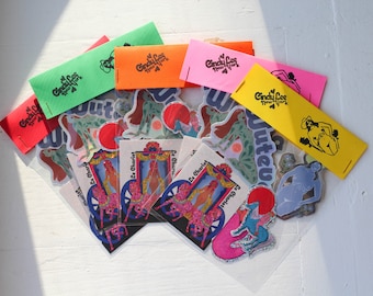 The ladies- Vinyl Glitter holographic sticker pack, variety pack of 5 original artwork stickers