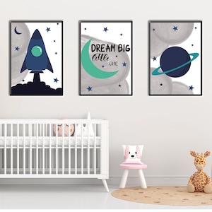 3er Set Weltraum druckbare Wandkunst, digitaler Download, Kinderzimmer Dekoration, Kinderzimmer Poster. A3 & A4 (PDF)