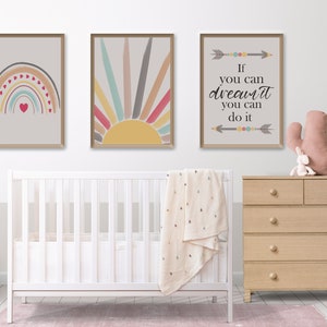 Conjunto de 3 arte de pared boho, arte temático inspirador, descarga digital, decoración de guardería, carteles de habitaciones para niños. A3 (PDF)